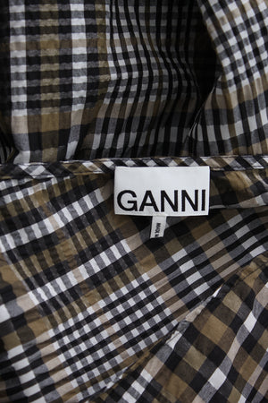 Ganni Checked Cotton-Blend Seersucker Midi Dress