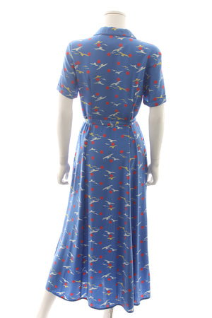 HVN 'Maria' Belted Printed Silk Midi Dress