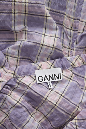 Ganni Checked Seersucker Ruched Midi Dress