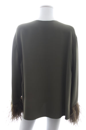 Valentino Feather-Trimmed Silk Cady Blouse