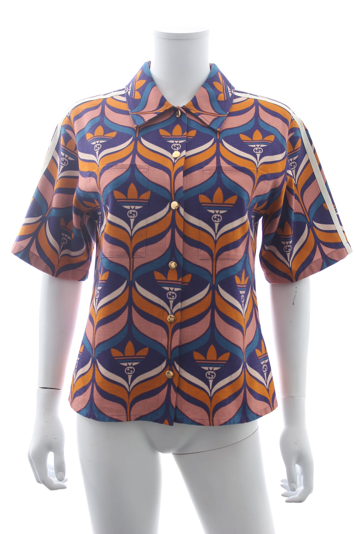 Gucci x Adidas Trefoil Printed Cotton Bowling Shirt