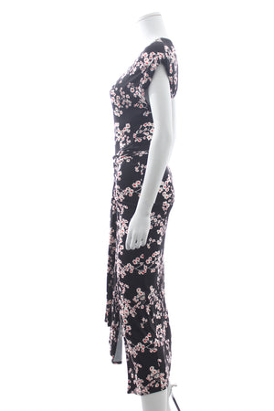 Paco Rabanne Floral Printed Draped Jersey Midi Dress