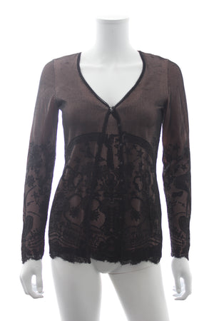 John Galiano Lace Embroidered Top and Cardigan