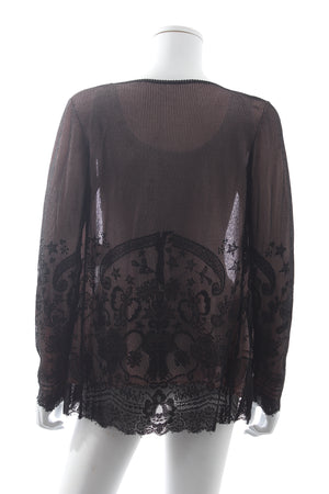 John Galiano Lace Embroidered Top and Cardigan