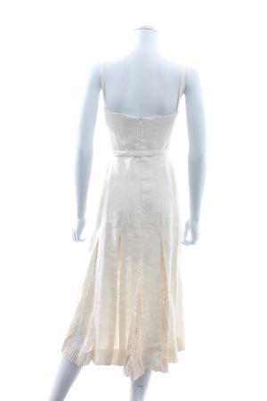 Gabriela Hearst 'Godard' Crochet-Panelled Belted Linen Midi Dress