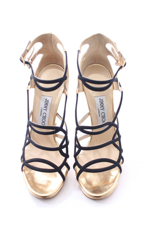 Jimmy Choo Bunting Caged Metallic Leather Strap Sandals