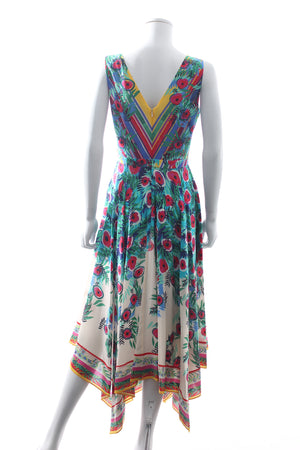 Saloni 'Zuri' Asymmetric Silk Printed Midi Dress