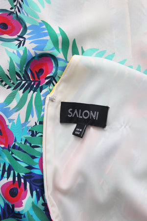 Saloni 'Zuri' Asymmetric Silk Printed Midi Dress