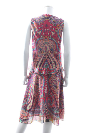 Etro Ruffled Paisley Printed Silk Midi Dress