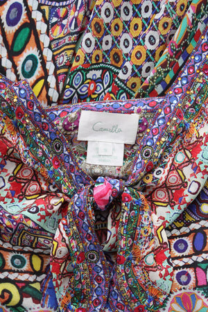 Camilla Kalbelia Queen Tie-Front Silk Printed Maxi Dress