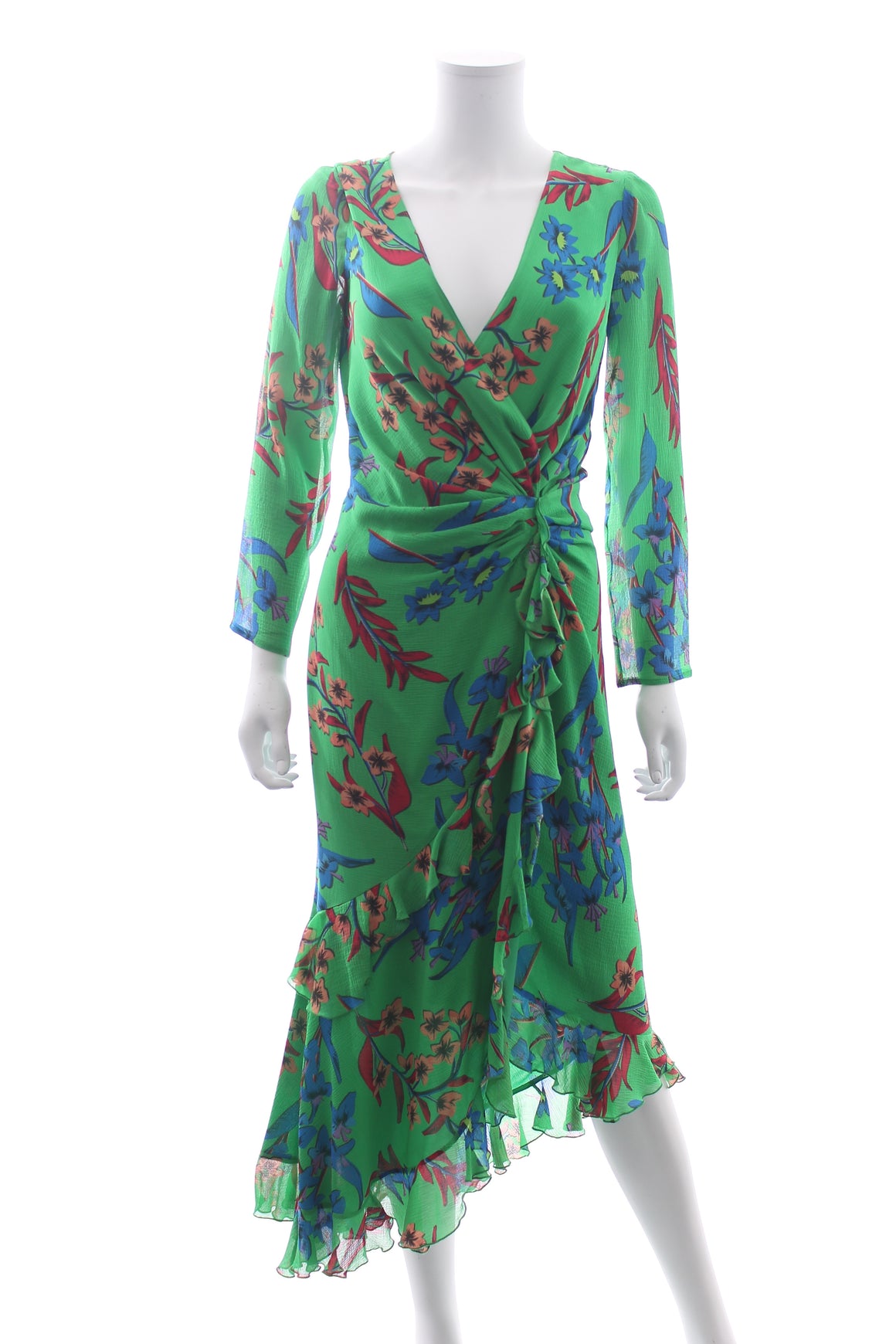 Etro Twist-Back Ruffled Asymmetric Floral-Print Silk-Crepon Midi Dress