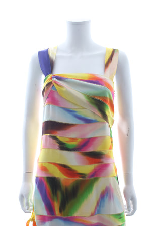 Fendi Multi Coloured Panelled Fringed-Hem Silk Dress