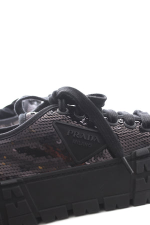 Prada Double Wheel Sequined Sneakers