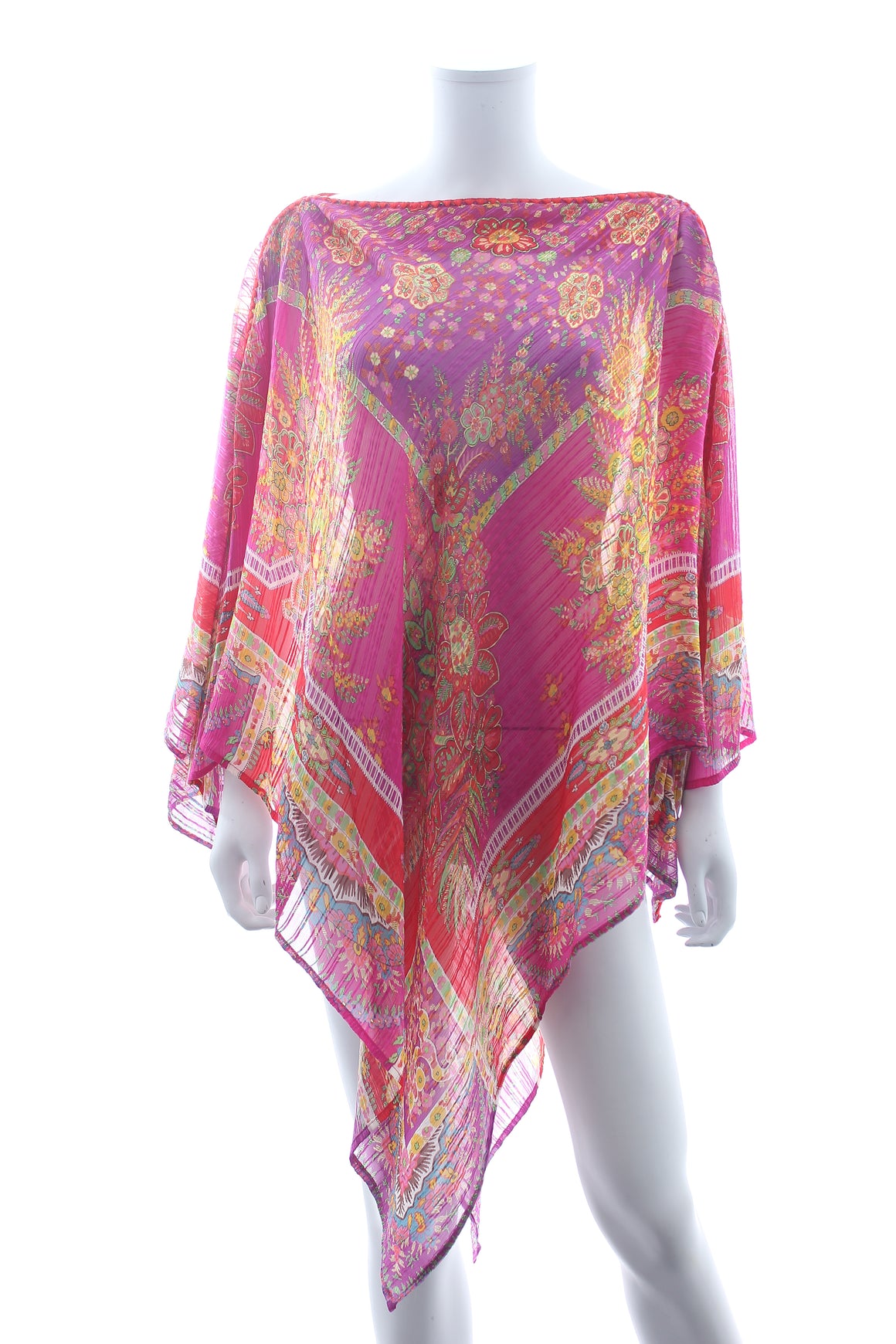 Etro Embroidered Silk Triangle Floral Printed Poncho