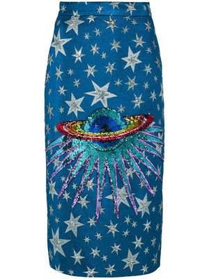 Gucci Sequin-Embellished Planet Midi Skirt