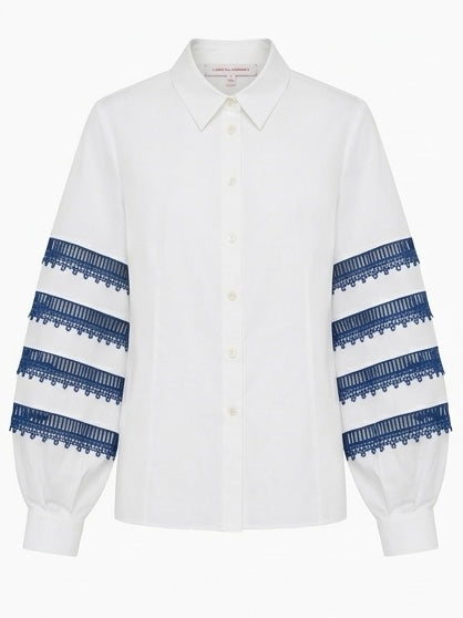 Carolina Herrera Guipure Lace-Trimmed Cotton-Blend Poplin Shirt