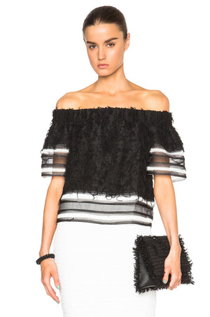 Jonathan Simkhai Fringe-Trimmed Track Off-the-shoulder Top
