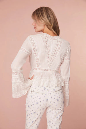 LoveShackFancy Mindy Lace-Trimmed Pintuck Cotton Blouse - Current Season