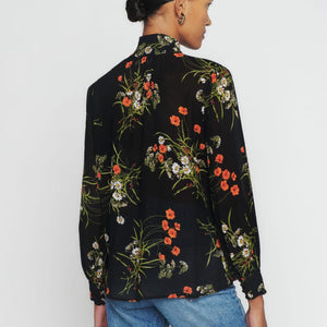 Reformation Freya Floral Printed Tie-Neck Blouse