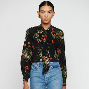 Reformation Freya Floral Printed Tie-Neck Blouse