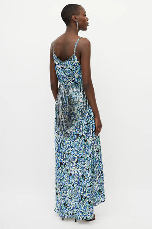 Paco Rabanne Chainmail Panelled Floral Printed Satin Maxi Dress