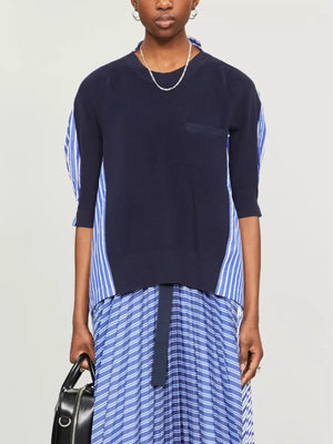 Sacai Shirt-Detail Cotton Knit Sweater