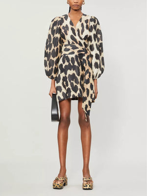 GANNI Leopard Printed Linen and Silk Mini Dress