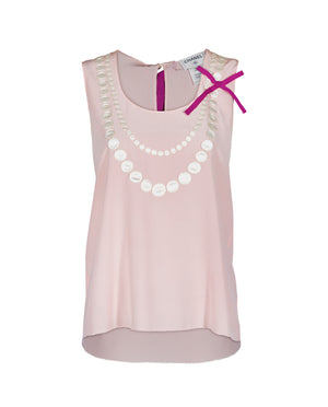 Chanel Ribbon-Trimmed Sleeveless Silk Top