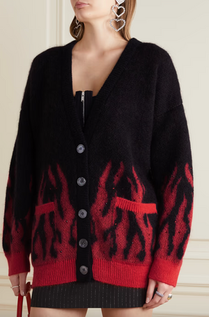 Alessandra Rich Flame Embellished Mohair-Blend Jacquard Cardigan