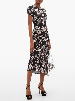 Paco Rabanne Floral Printed Draped Jersey Midi Dress