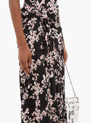 Paco Rabanne Floral Printed Draped Jersey Midi Dress