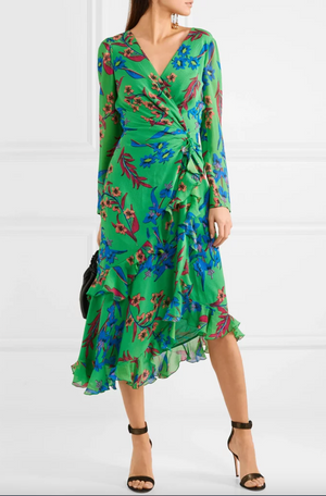 Etro Twist-Back Ruffled Asymmetric Floral-Print Silk-Crepon Midi Dress