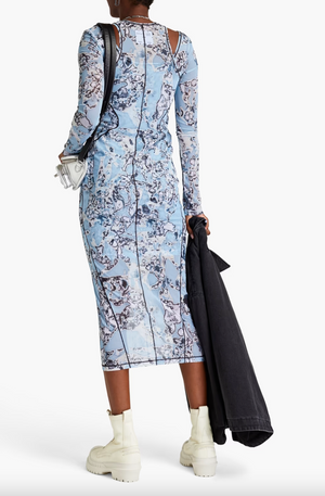 McQ Alexander McQueen Striae Layered Printed Stretch-Mesh Midi Dress