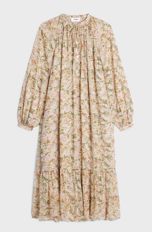 Celine Folk Silk-Crepon Watercolour Printed Midi Dress - Current Season