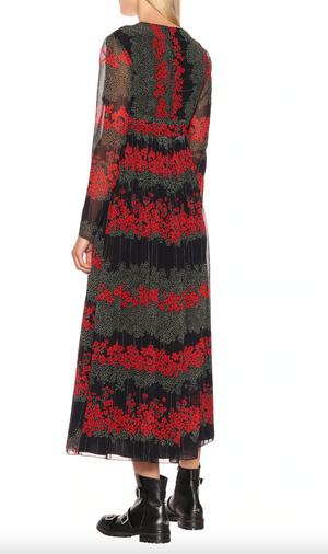 RED Valentino Pleated Floral Chiffon Midi Dress