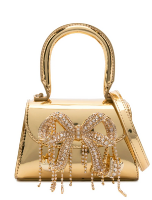 Self-Portrait The Bow Micro Mirrored Leather Crystal-Embellished Bag