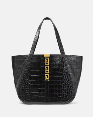 Versace Greca Goddess Croc-Effect Large Leather Tote Bag