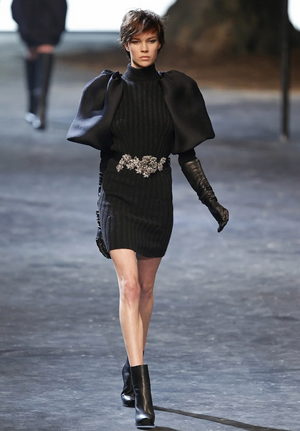 Lanvin Puff Silk-Sleeve Ribbed Knit Dress - Runway Collection