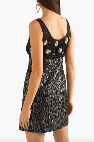 Miu Miu Embroidered Tulle and Leopard Print Jacquard Mini Dress