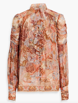 Zimmermann Ruffled Silk Georgette Printed Blouse