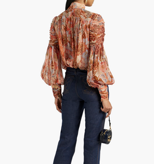 Zimmermann Ruffled Silk Georgette Printed Blouse