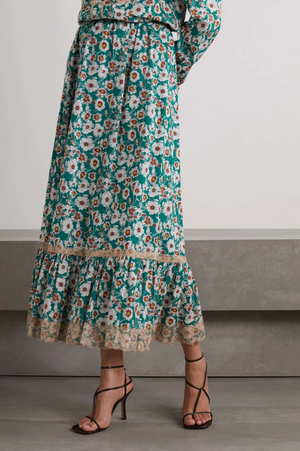 Gucci Lace-Trimmed Floral Printed Midi Skirt