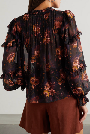 Ulla Johnson Miray Ruffled Floral Printed Silk Blouse