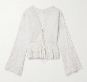 LoveShackFancy Mindy Lace-Trimmed Pintuck Cotton Blouse - Current Season