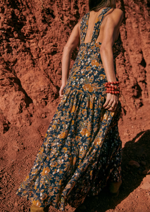 Sezane Titania Printed Metallic Silk Maxi Dress