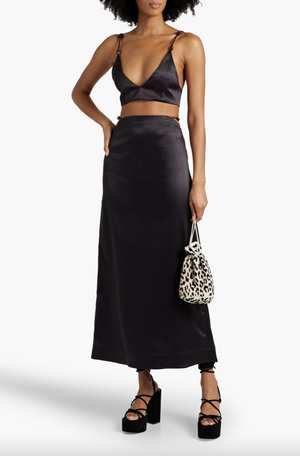 GANNI Bead-Embellished Satin Bralette Top and Skirt