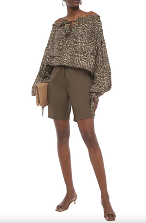 Zimmermann Suraya Leopard Printed Silk Off-the-shoulder Blouse