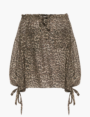 Zimmermann Suraya Leopard Printed Silk Off-the-shoulder Blouse