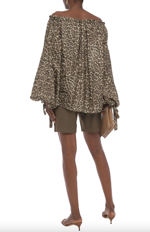 Zimmermann Suraya Leopard Printed Silk Off-the-shoulder Blouse