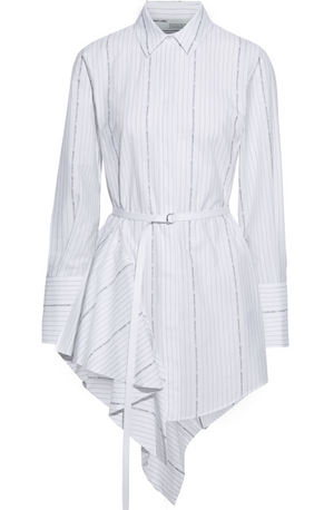 Off-White Popeline Asymmetrical Pinstriped Cotton Shirt Dress